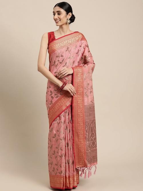 pink self design woven saree with blouse - 20203978 - Very Small Image - 1