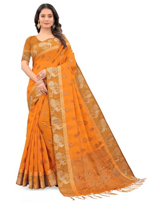 yellow self design woven saree with blouse - 20203983 - Very Small Image - 1