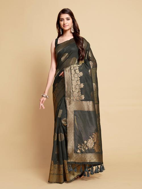 grey self design woven saree with blouse - 20203997 - Very Small Image - 1
