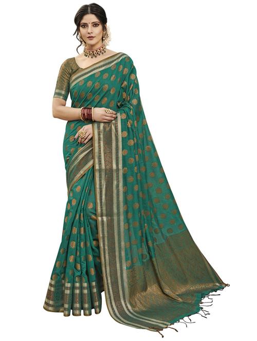 dark green self design woven saree with blouse - 20204009 - Very Small Image - 1