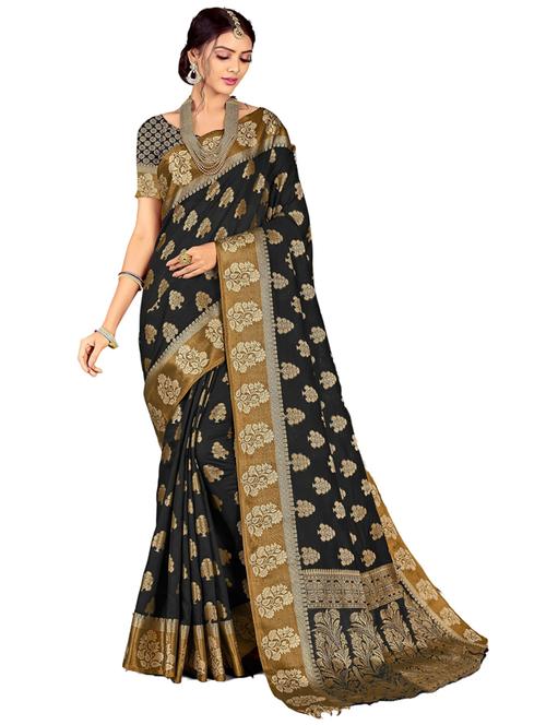 black self design woven saree with blouse - 20204014 - Very Small Image - 1