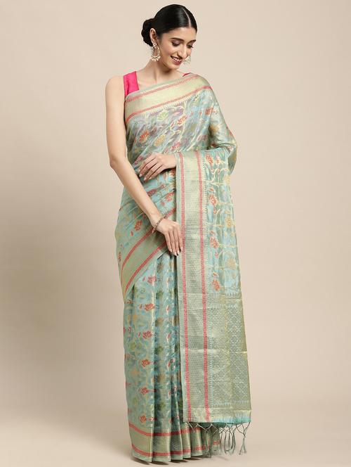 light blue floral print organza saree with blouse - 20204020 - Very Small Image - 1