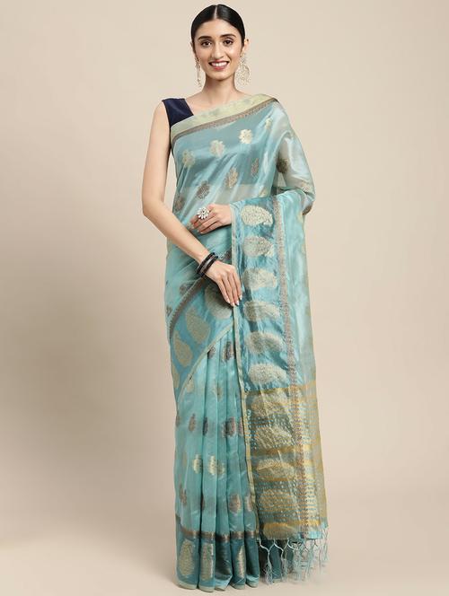 light blue printed organza saree with blouse - 20204022 - Very Small Image - 1