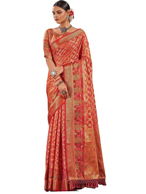 red banarasi saree with blouse - 20204023 - Very Small Image - 1
