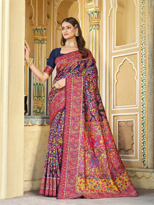 dalk blue self design printed saree with blouse - 20204025 - Very Small Image - 1