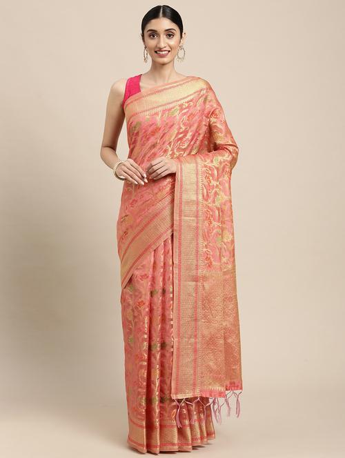 peach banarasi saree with blouse - 20204036 - Very Small Image - 1
