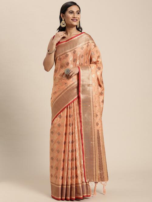 peach self design chanderi saree with blouse - 20204040 - Very Small Image - 1