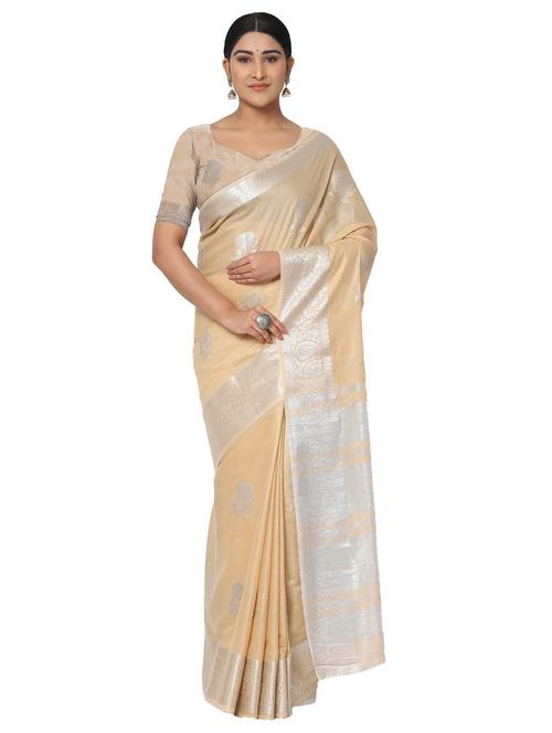 cream printed woven saree with blouse - 20204048 - Very Small Image - 1
