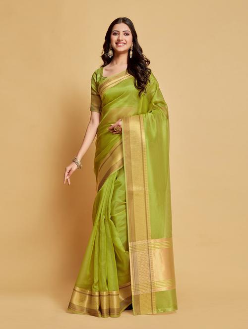 green solid woven saree with blouse - 20204049 - Very Small Image - 1