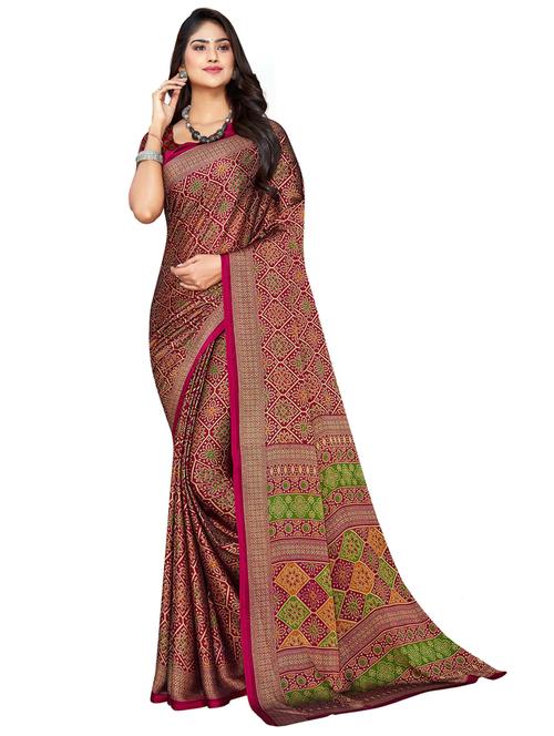 maroon printed saree with blouse - 20204073 - Very Small Image - 1