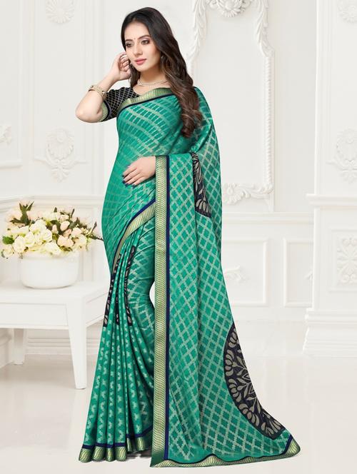 light green printed saree with blouse - 20204077 - Very Small Image - 1