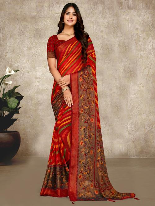 printed saree with blouse - 20204081 - Very Small Image - 1