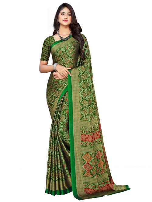 green self design printed saree with blouse - 20204095 - Very Small Image - 1
