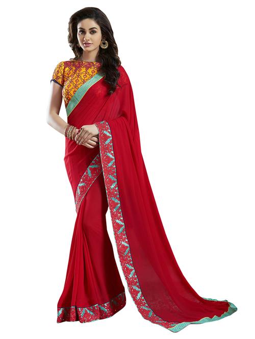 lace bordered solid saree with blouse - 20204103 - Very Small Image - 1