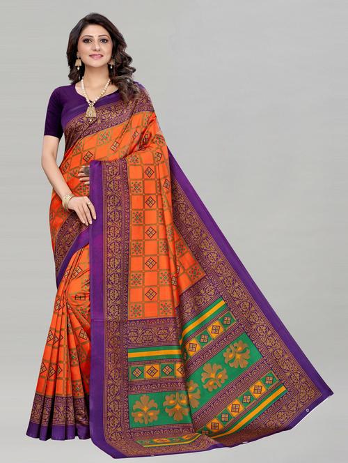 orange printed saree with blouse - 20204128 - Very Small Image - 1