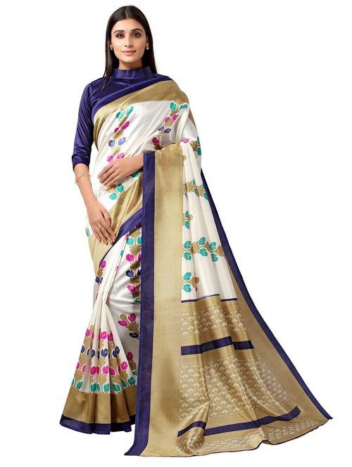 white printed saree with blouse - 20204129 - Very Small Image - 1