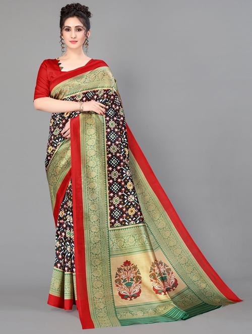 black printed saree with blouse - 20204131 - Very Small Image - 1