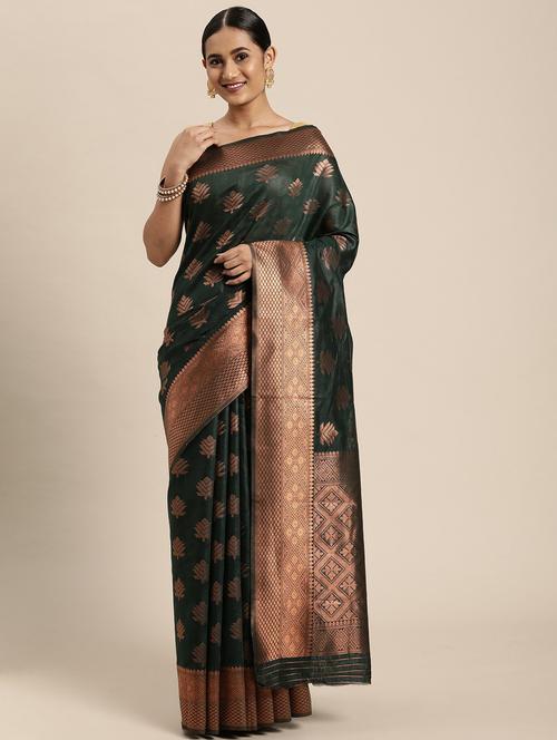 dark green banarasi saree with blouse - 20204139 - Very Small Image - 1