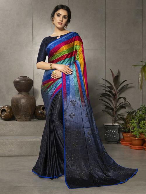 printed saree with blouse - 20204191 - Very Small Image - 1