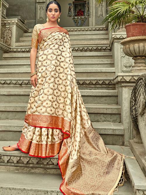 self design banarasi saree with blouse - 20204223 - Very Small Image - 1
