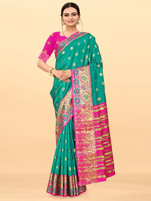 self design banarasi saree with blouse - 20204272 - Very Small Image - 1