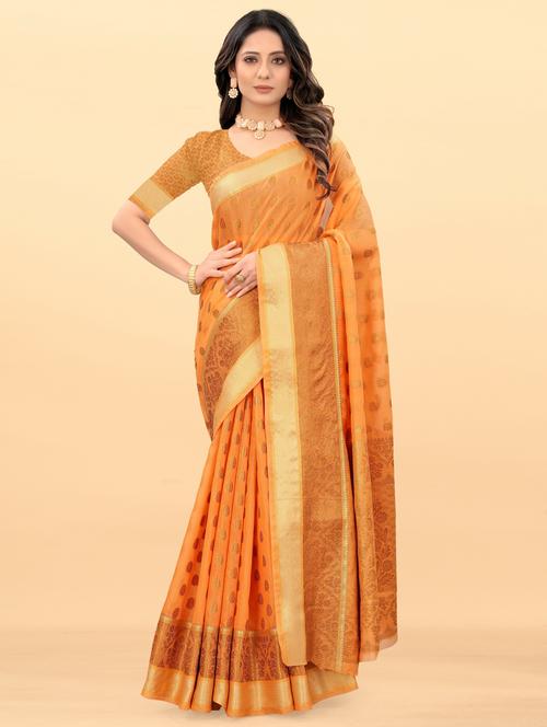 self design chanderi saree with blouse - 20204345 - Very Small Image - 1