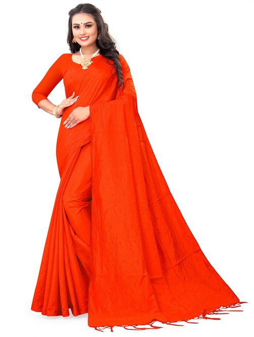 orange solid saree with blouse - 20204362 - Very Small Image - 1