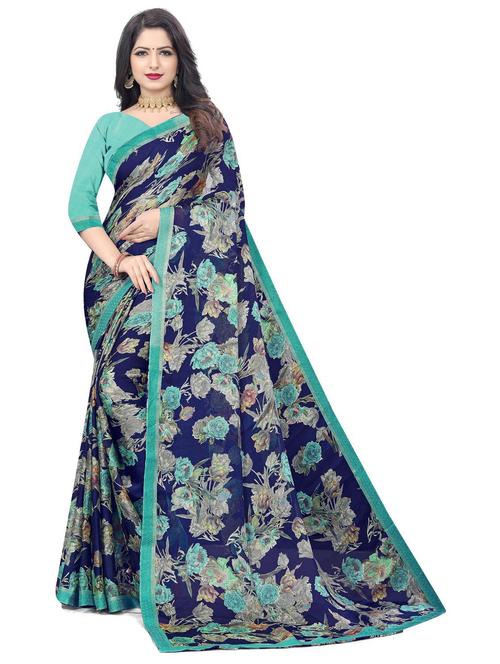 floral printed saree with blouse - 20204368 - Very Small Image - 1