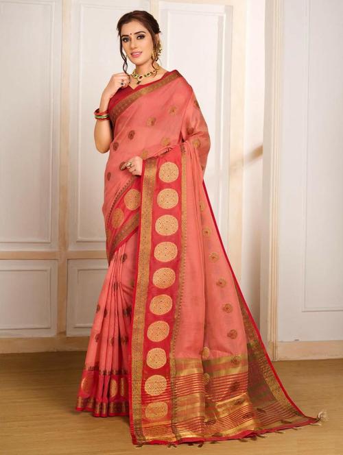 pink cotton silk woven saree with blouse - 20204375 - Very Small Image - 1