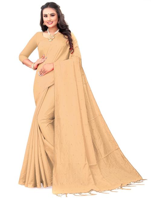 fringes detailed beige embellished saree with blouse - 20204379 - Very Small Image - 1