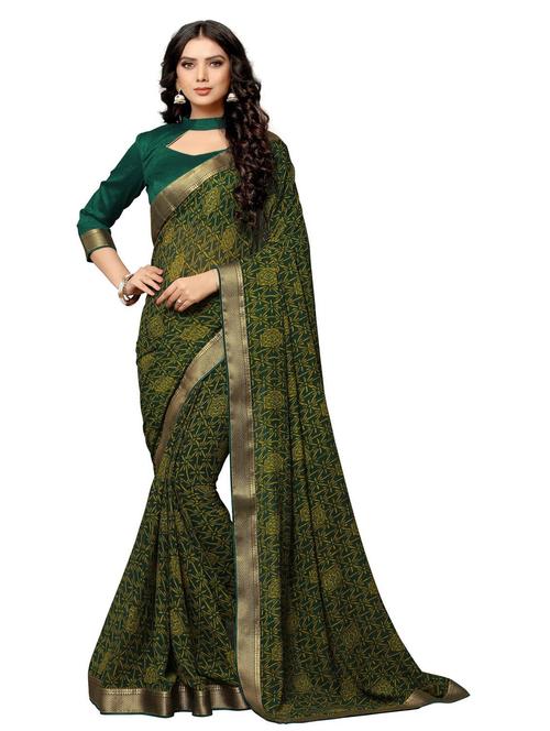 dark green printed saree - 20204391 - Very Small Image - 1