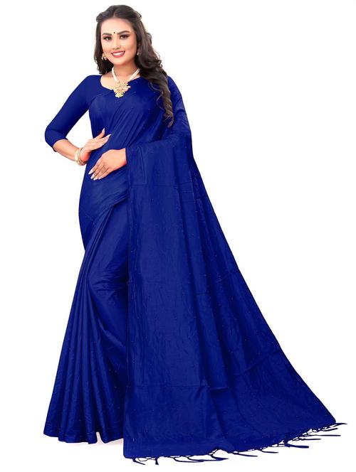 fringes detailed blue plain saree with blouse - 20204396 - Very Small Image - 1