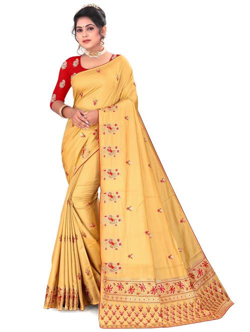 cream satin embroidered saree with blouse - 20204410 - Very Small Image - 1