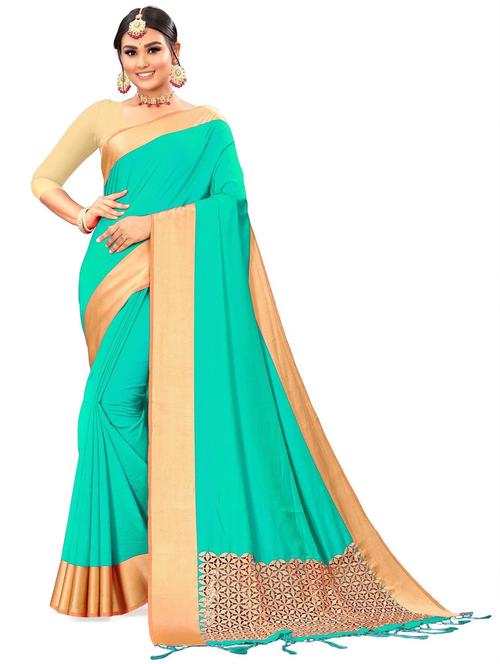 light green solid bordered saree with blouse - 20204419 - Very Small Image - 1