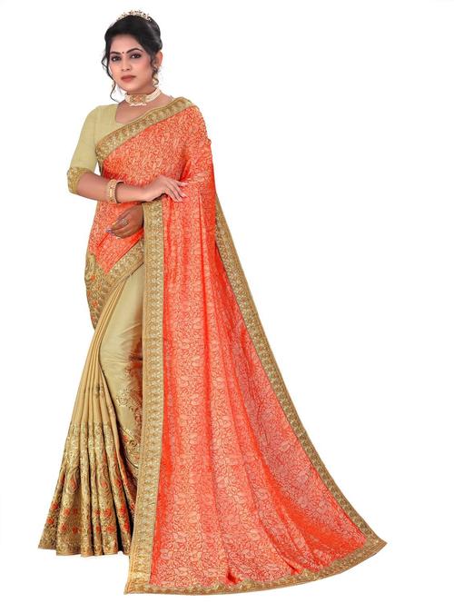orange half & half embroidered saree with blouse - 20204420 - Very Small Image - 1