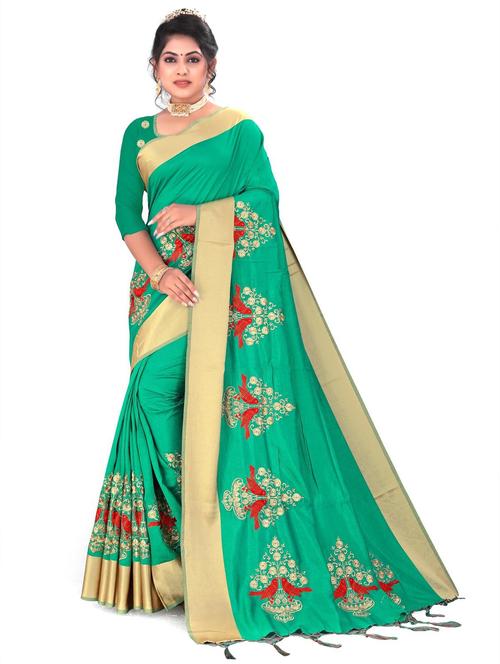 zari on border green embroidered saree with blouse - 20204450 - Very Small Image - 1