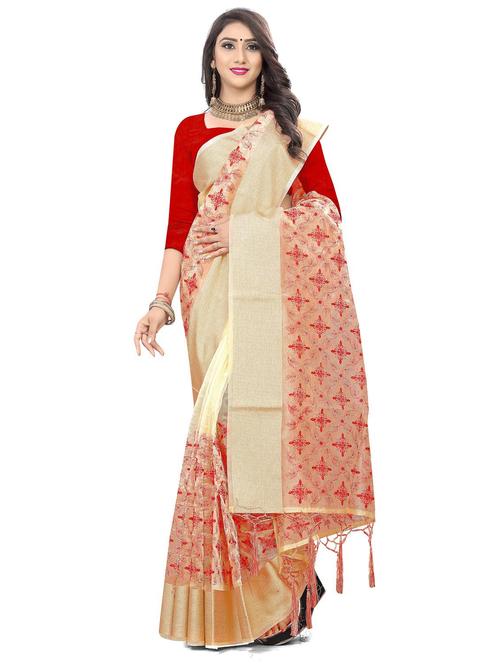 beige self design woven saree - 20204458 - Very Small Image - 1
