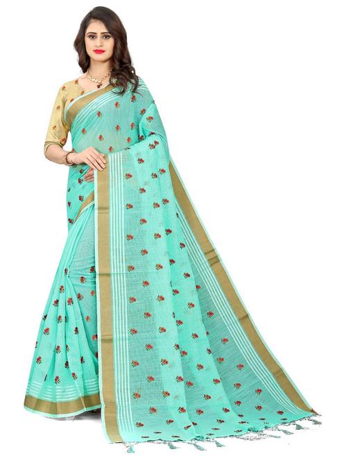 green floral embroidered saree with blouse - 20204461 - Very Small Image - 1