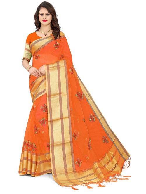orange floral embroidered saree - 20204464 - Very Small Image - 1