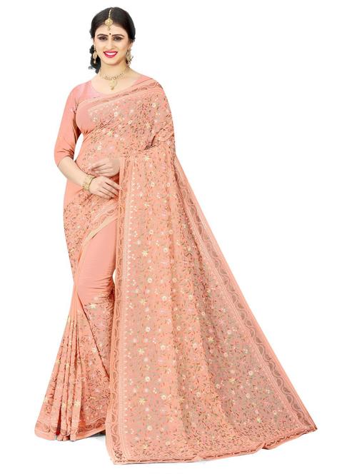 peach embroidered saree with blouse - 20204482 - Very Small Image - 1