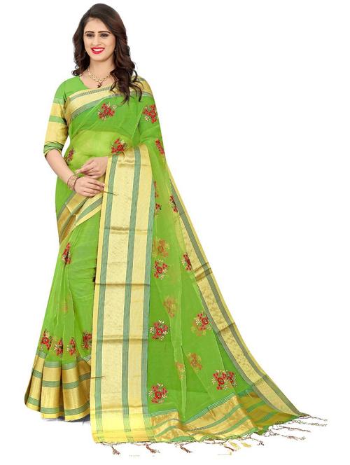 light green organza dharmavaram saree with blouse - 20204488 - Very Small Image - 1