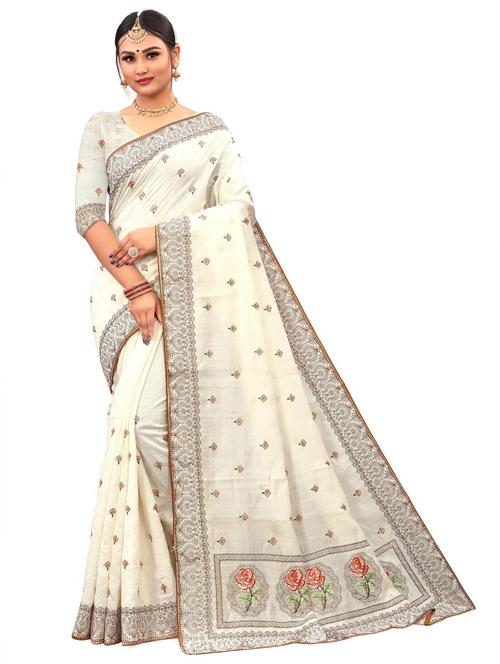 embroidered off-white bhagalpuri saree with blouse - 20204495 - Very Small Image - 1