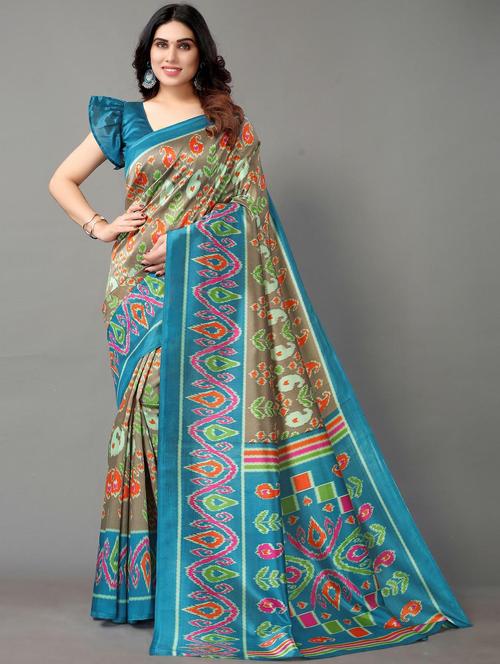grey paisely printed silk blend saree with blouse - 20204504 - Very Small Image - 1