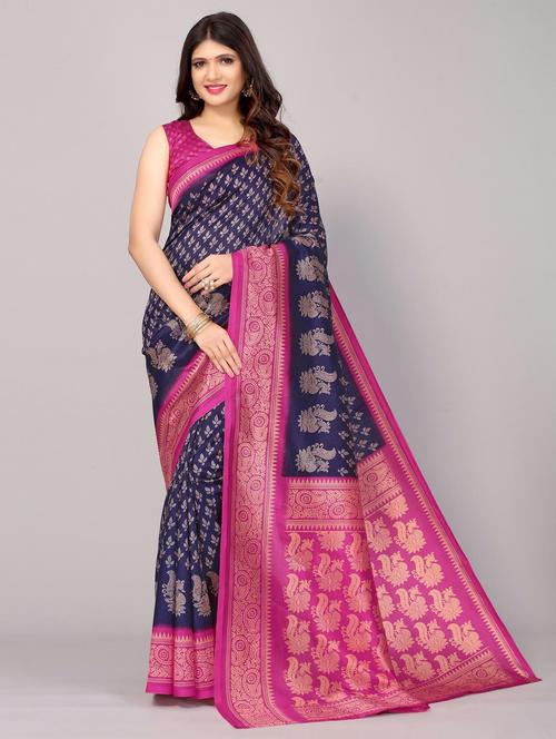 zari navy blue bhagalpuri saree with blouse - 20204527 - Very Small Image - 1