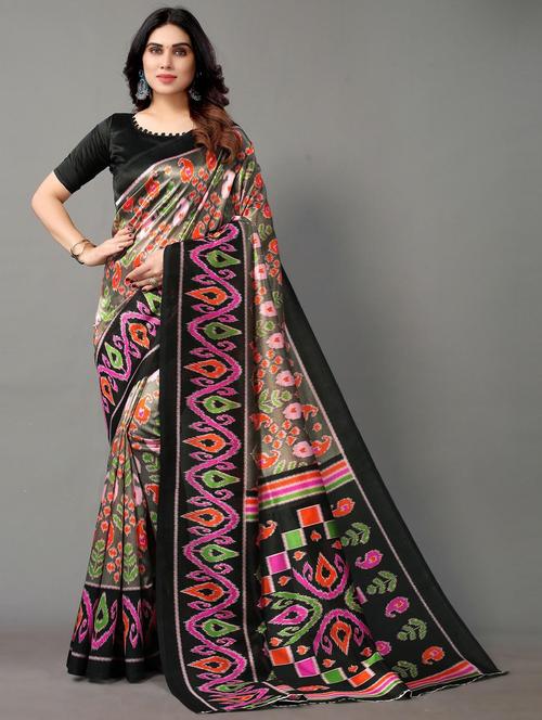 ikat printed saree with blouse - 20204549 - Very Small Image - 1