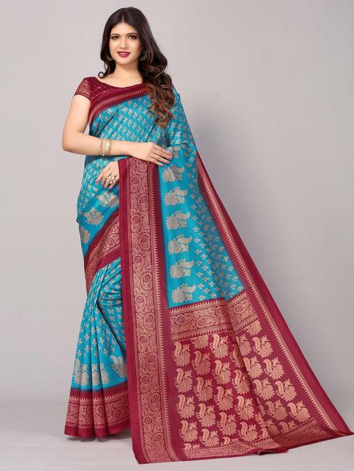 light blue silk blend bhagalpuri saree with blouse - 20204568 - Very Small Image - 1