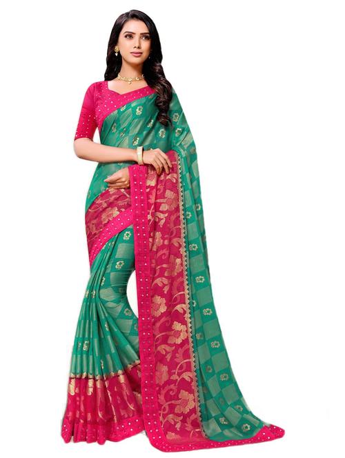 green printed saree with blouse - 20204583 - Very Small Image - 1