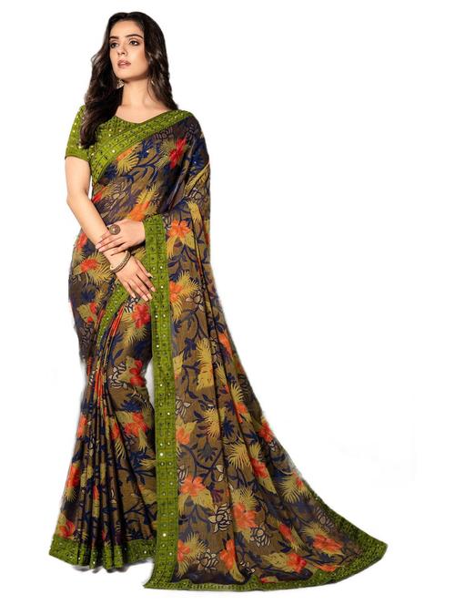 floral printed saree with blouse - 20204585 - Very Small Image - 1