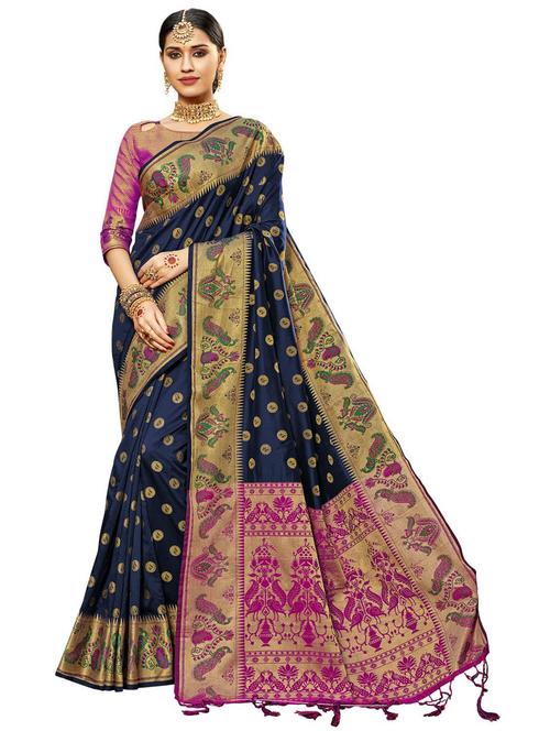 blue zari work banarasi saree with blouse - 20204593 - Very Small Image - 1