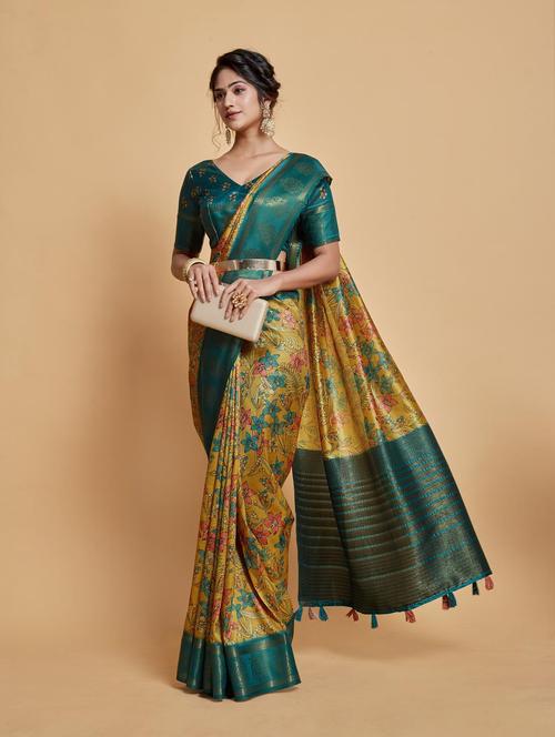 floral printed saree with blouse - 20204627 - Very Small Image - 1